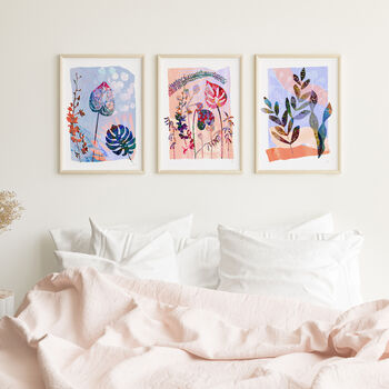 Pastel Botanical Wall Art Set | Hand Painted Leaf Prints, 3 of 13