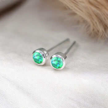 Mini Sterling Silver Green Opal Stud Earrings, 3 of 10