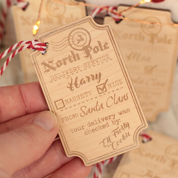 Set Of Five Reusable Santa's Nice List Wooden Gift Tags, 2 of 5