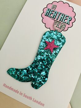 Teal Cowboy Boot Christmas Decoration / Festive Gift For Her / Cowboy Western Bauble / Country Music Fan Stocking Filler, 2 of 4