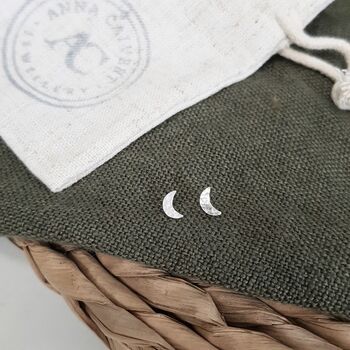 Tiny Silver Crescent Moon Studs, 2 of 4
