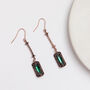 Antique Bronze And Emerald Green Stone Drop Earrings, thumbnail 2 of 3