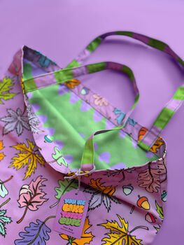 Rainbow Autumn Leaves Cotton Reversible Waterproof Canvas Tote Bag, 4 of 4