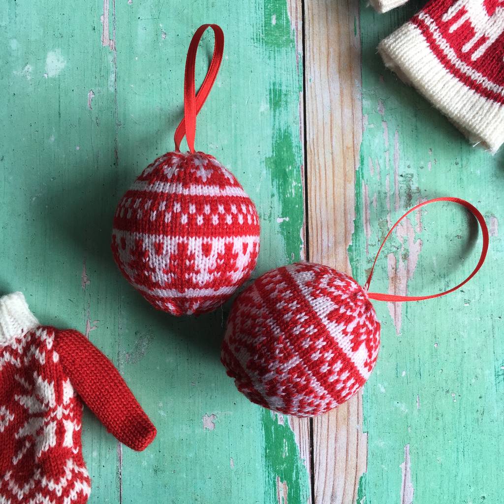 Knitted Nordic Red And White Bauble