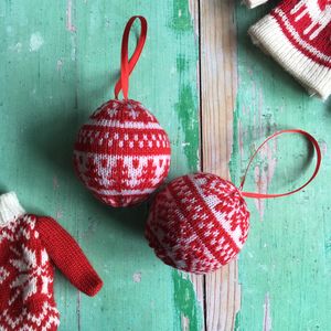 red and white christmas baubles