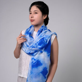 100% Mulberry Silk Scarf, Blue Marble In Gift Box, 2 of 9