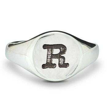 Silver Initial Round Signet Ring, 4 of 7