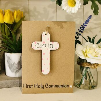 Personalised First Communion Cross Wooden Keepsake Card, 7 of 7
