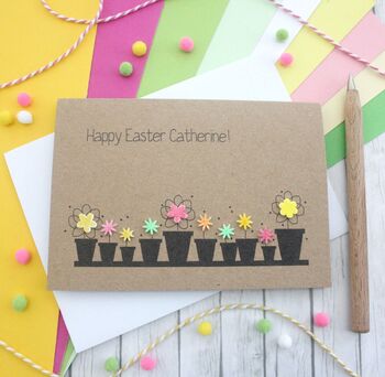 Personalised Happy Easter Card With Flower Pots, 4 of 7