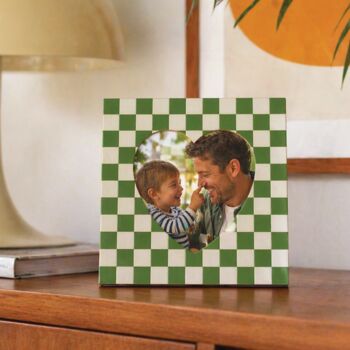 Heart Shaped Checkerboard Personalised Father's Day Photo Frame, 3 of 4