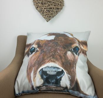 Baby Blue Moo, Faux Suede Cow Cushion, 2 of 7