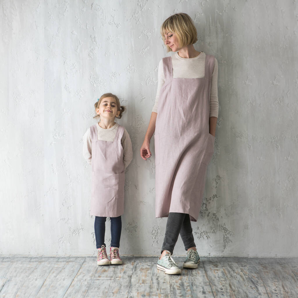 Linen Crossover Pinafore Apron For Women And Kids, 1 of 12