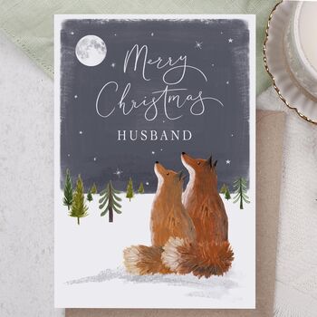 Cute Woodland Fox Christmas Card For Husband, 2 of 4