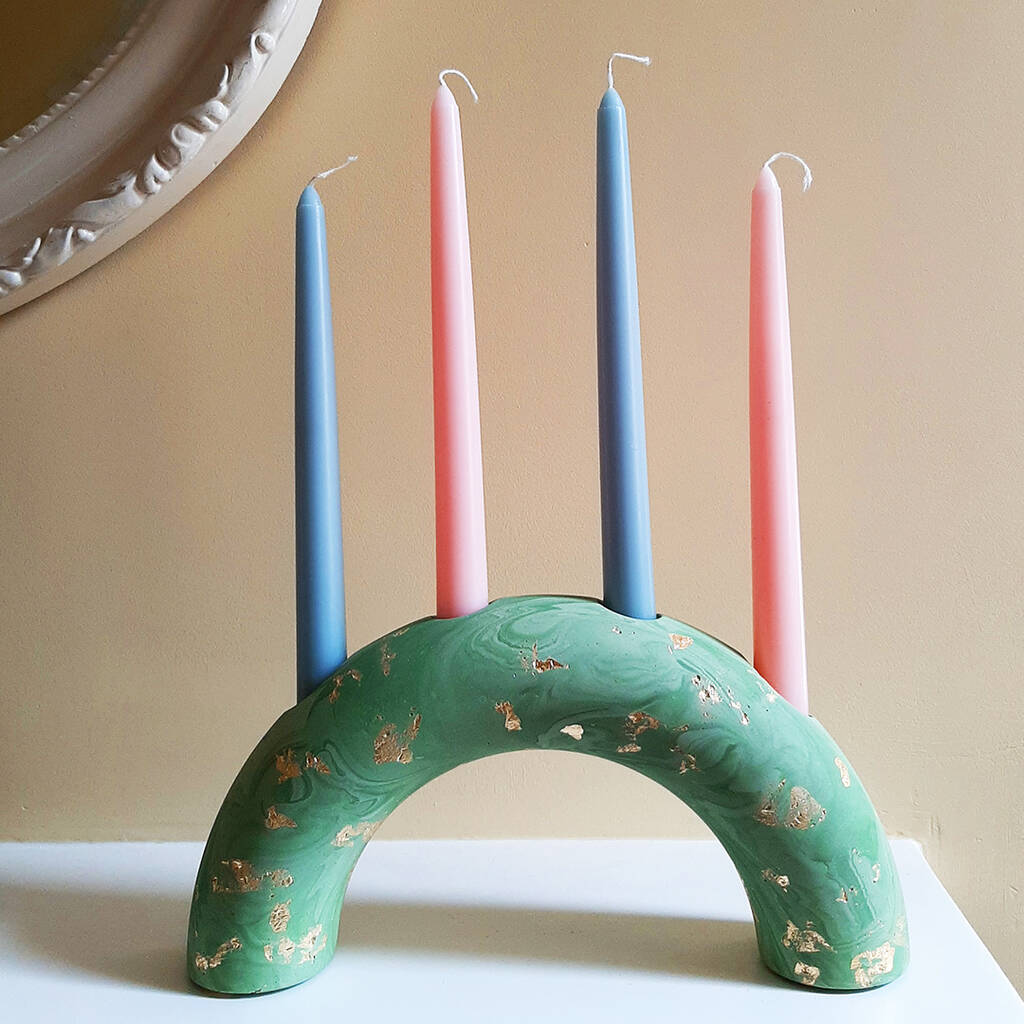 Marbled Gold Arch Candlestick Pink Or Green, 1 of 7