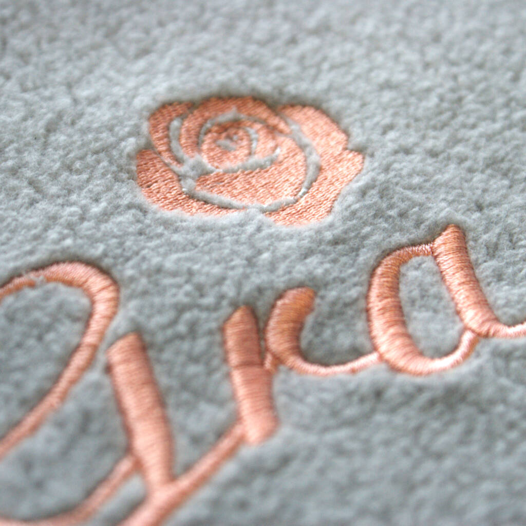 personalised gray fleece baby blanket with rose by dcaro