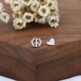 Tiny Mismatched Peace And Love Stud Earrings In Sterling Silver, thumbnail 5 of 12