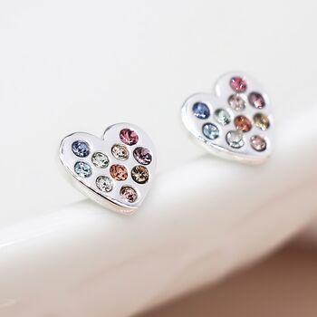 Sterling Silver Rainbow Heart Stud Earrings, 3 of 6