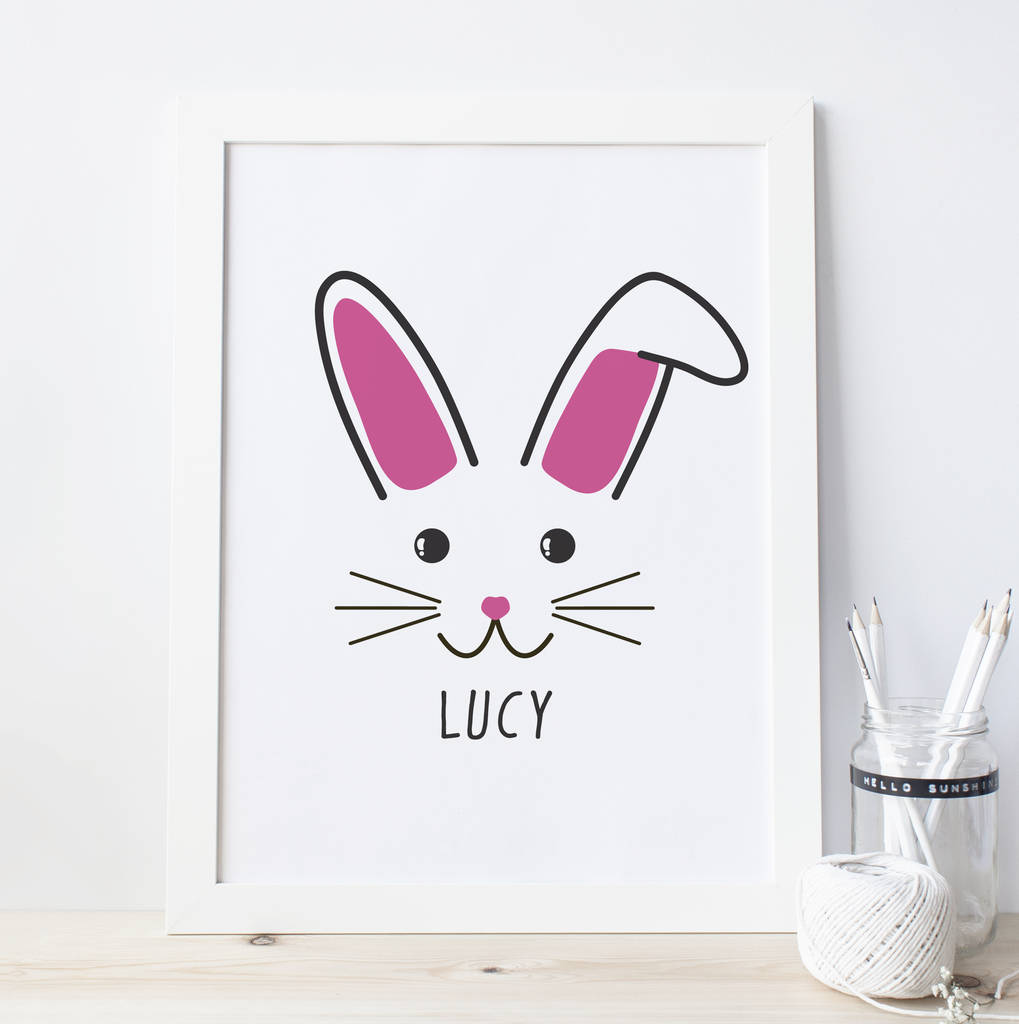Personalised Framed Cute Bunny Face Print By Sarah Hurley
