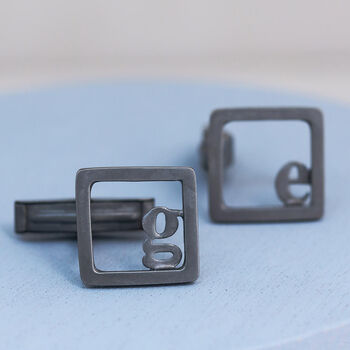 Personalised Initial Cufflinks. Oxidised Sterling Silver Black Monogram, 7 of 10
