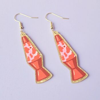 Red Retro Glitter Lava Lamp Earrings, 2 of 2