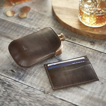 Personalised Leather Wallet And Copper Hip Flask Set Christmas Gift For Him, 2 of 9