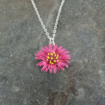 Aster Fuchsia Pink Flower Pendant Necklace, 2 of 4