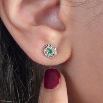 Emerald May Hawthorn Sterling Silver Stud Earrings, 3 of 5