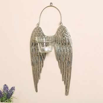 Silver Angel Wings Hanging Metal Tealight Holder, 4 of 10