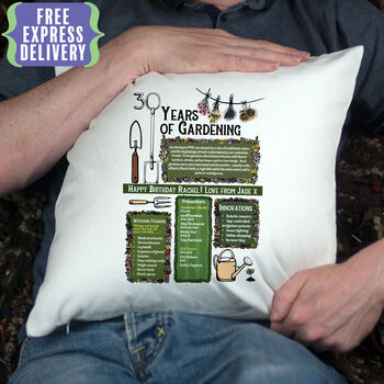 30 Years Of Gardening 30th Birthday Gift Cushion, 4 of 6