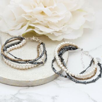 Hematite And Pearl Layered Bracelet Stack, 4 of 7