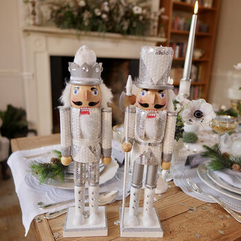 Pair Of Large Silver Glitter Christmas Nutcrackers, 3 of 7