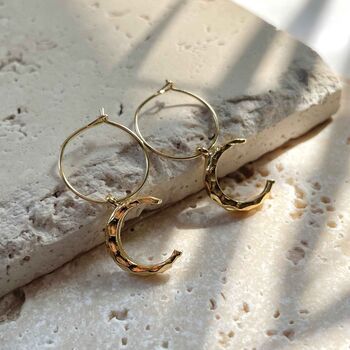 Textured Crescent Moon Hoop Earrings, 3 of 4