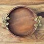 Mango Wood Round Tray With Antique Gold Handles, thumbnail 4 of 12