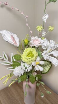 Handmade Crochet Serene Garden Bouquet – Elegant White And Green Floral Arrangement, 2 of 2
