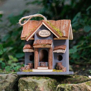 Woodland Grey Personalised Hanging Bird House, 4 of 10