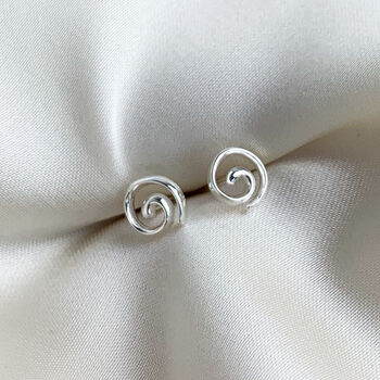 Sterling Silver Simple Spiral Stud Earrings, 2 of 4