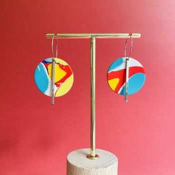 Handmade Leather Full Moon Dangly Colourful Earrings Marbled, 7 of 8