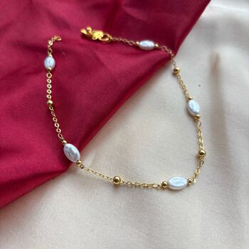 Golden Brass Rounds Pearl Beads Indian Payal Anklet, 3 of 4