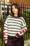 Cream Black Stripe Heart Sleeve Jumper, thumbnail 1 of 5