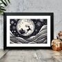 Santa On A Sleigh Illustration Art Print, thumbnail 1 of 2