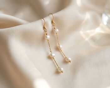 Three Pearl Drop Gold Plated Tarnish Free Earrings, 2 of 3