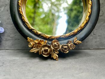 16cm Round Wall Mirror Black Frame With Gold Flower Detail, 2 of 9