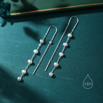 Sterling Silver Genuine Freshwater Pearl U Shape Threader Earrings, 4 of 11