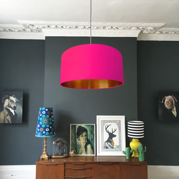 Watermelon Pink Lampshades With Copper Or Gold Lining, 2 of 9
