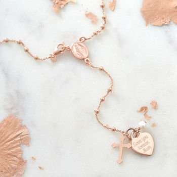 Personalised Rose Gold Plated Or Silver Rosary Necklace, 2 of 7
