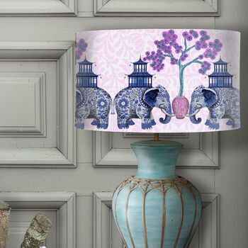 Chinoiserie Elephants, Pink And Blue Lampshade, 6 of 9