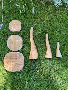 Set Of Three Wooden Mushrooms For Garden, 5 of 12