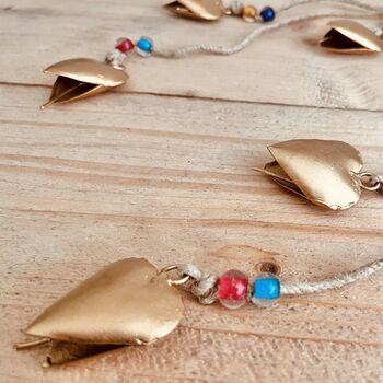 Recycled Metal Gold Heart Bells With Beads, 9 of 10