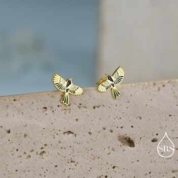 Enamel Magpie Bird Stud Earrings In Sterling Silver, 7 of 12