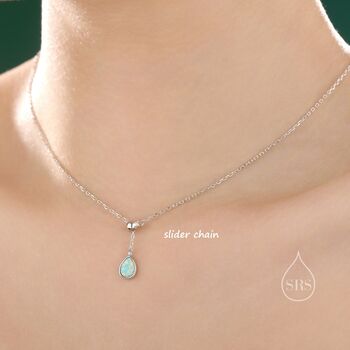 Delicate Aqua Green Opal Droplet Pendant Necklace, 2 of 11